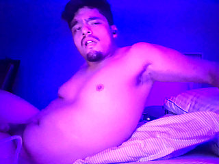 Jerking My Uncut Cock While Inflating My Belly