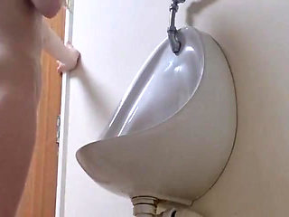 Girl with Nice Ass Strips and Pisses Mens Bathroom Risky Pee