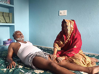 Old man affair with daughter-in -law, when his son was not at home, cum in mouth