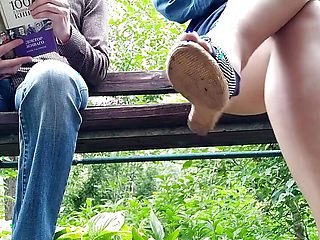 Curvy milf in pantyhose peeing next to me in the park, view from below