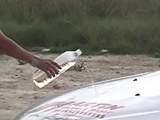 Gipsy Skinny Brunette with Small Cute Tits Cleans My Car Wearing a Bikini and Gets Naked