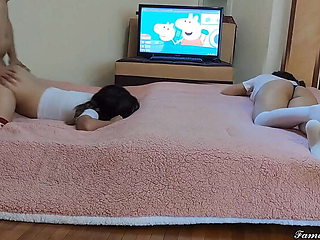 Stepdad Tricks Petite Teen Stepdaughter & Her Innocent Friend Into Hardcore Threesome