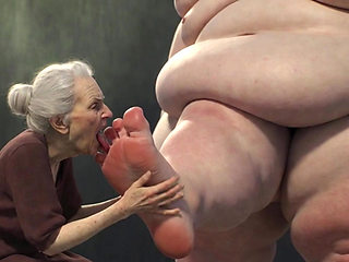 90 Year Old Granny Sucking Obese SSBBW Toes - Extremely Horny Foot Play