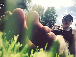 Outdoor foot fetish dangle