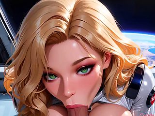 Blonde Hentai Astronaut in Shiny Latex Rides Cock in Space