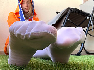 Pure White Socks Pixie Garden Tease - Outdoor Foot Worship to Bedroom Suck