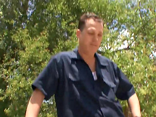 Cuckold looks at his cock slammed