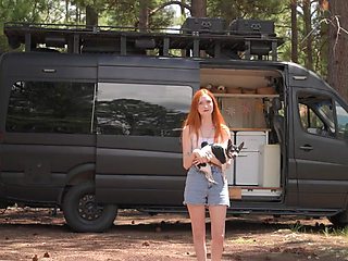 Cute ginger has fun with her BF in the back of his trailer