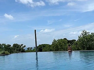 Teasing at the Pool in Micro Bikini, Swimming