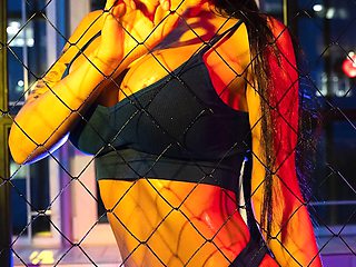 Night Monika Fox In Blue Near The Net