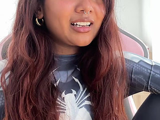 Small desi girl Mia Z masturbates and reacts to hentai