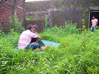 When a couple was getting ready to have sex in the ruins, a guy caught them and then had rough sex with the girl.