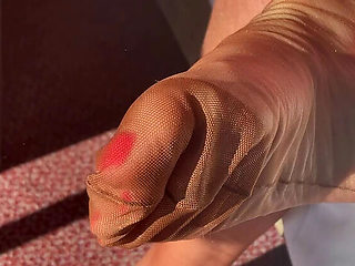 Mature British Granny Shows Off Her Big Natural Tits and White Stockings in Homemade Foot Fetish Video