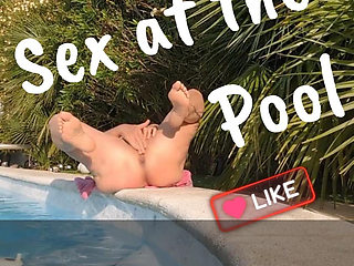 Pool sex! She cums and pisses at the water's edge!