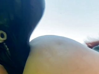 Outdoor fucking with bicycle seat, handle, wheel humping, riding with dildo in pussy and ass
