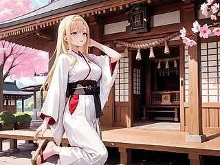 Blonde Miko in the Shrine! Taboo Whispers Under Cherry Blossoms, White Skirt Too Revealing!