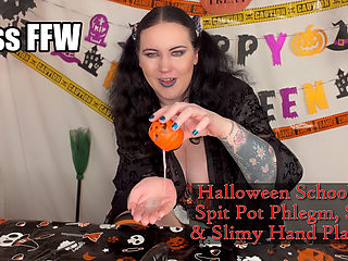 Halloween girl Spit Phlegm Snot Slimy Hand Play 4K
