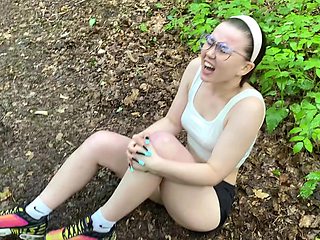 Russian pale stepsister got deep anal fuck after forest walking by her stepbro