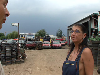 This German slut enjoy a good fuck on tires while at work