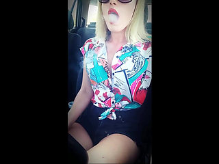 Blonde Teen Smokes in Her Car - Closed Windows