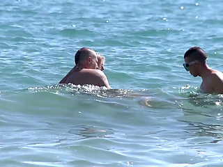 Outdoor DP fuck with blonde milf on the beach