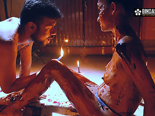 Desi Indian marriage anniversary, special candle light chocolate sex with hot teen Sudipa
