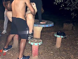 Brazilian Hottie Fucks Publicly as Cock Queue Grows