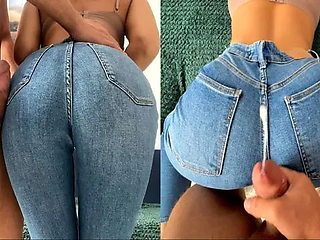 Step Sis Teases Me with Her New Tight Jeans, Ended with Cumshot on Her Ass
