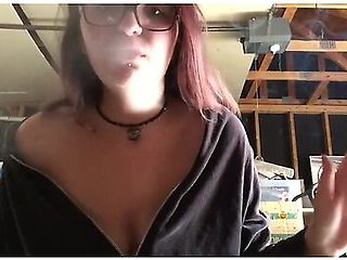Smoking with Flashing Tits and Big Breasts