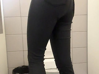 Compilation Girl in Black Skinny Jeans Piss in Public Toilets Daily Pad in Panties