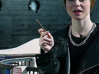 Young Russian Woman Smoking Cigarette Outdoor Terrace