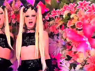 Chubby big tits shemale jerking her big cock