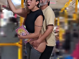 Young whore student gets fucked by an older guy right on the bus in public