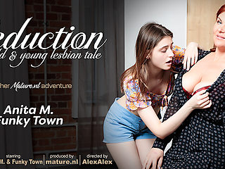 Teeny Babe Funky Town Gets Seduced By Her Horny Neighbour Anita M. In The Living Room