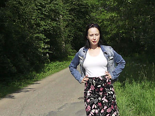 Golden shower and squirting on a road on saturday morning. Nylon stockings and garter belt as always, mandatory.