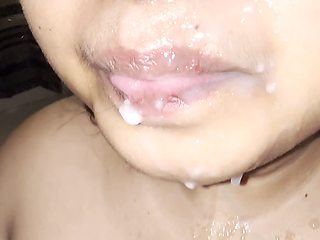 Sepson Huge cum Relese On Hot mom's Face when he gets supper sloppy blowjob from Stepmom in Hotel on Midnight