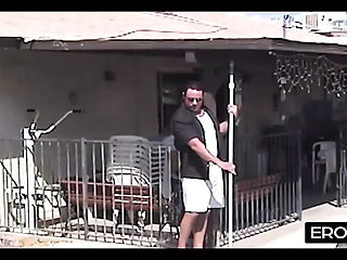 German MILF seduces him on the terrace with her massive tits and intense orgasm