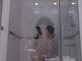 A Slut Dildos Herself During Her Shower, Comes to Watch on Her Through the Transparent Glass Window