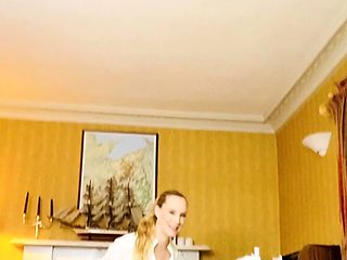 Amateur Blonde Chick Strips To Thong