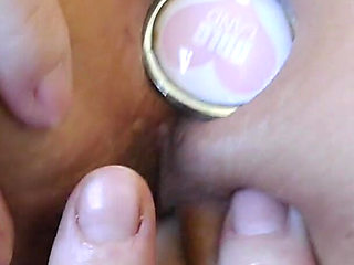 Finger Fucking Moaning Orgasm with Butt Plug in Ass Wearing Bright Blue Knee High Socks