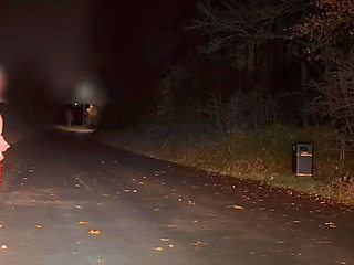 Wanking my big cock naked barefoot in the road  when a car passes