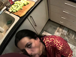 Red and Gold Dress Kitchen Play - Spanking, Blowjob, Doggy & Intense Orgasm 298