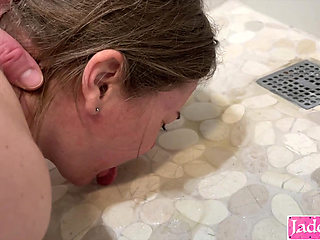 Peeing on body, face and in mouth - Piss drinking in bathroom