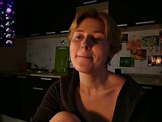 College Lesbian Teases Erotically in Open Hoodie Kitchen Cam