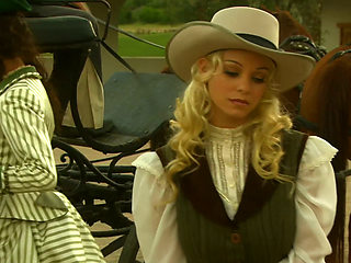 Carriage Sex in the Wild West - Curly Brunette in a Corset Rides Cock