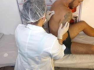 Nurse Jennifer Pimenta gets hands-on with her first patient and a big hard cock