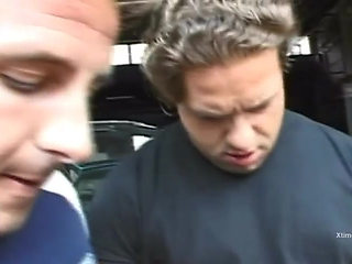 Three dirty men with hard cock in queuing for a pussy to fuck