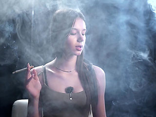 Calm Solo Smoking Session in Studio with Soft Smoke and Direct Eye Contact