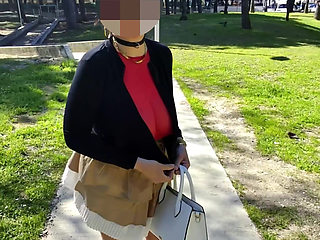 Outdoor Mini Skirt No Pantie with Anal Plug