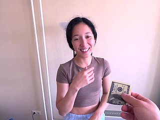 Skinny cleaning lady took money and had sex with him POV